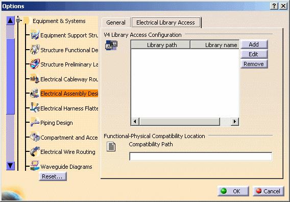 Electrical Library Access Page 260 Electrical System Functional Definition takes advantage of Electrical Library for the mapping between functional equipments and connectors to V4 library parts.