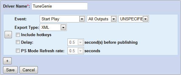 4 Define the Event that will trigger the export. Field Event Description Includes three components: Export trigger Select Start Play from the drop-down list.