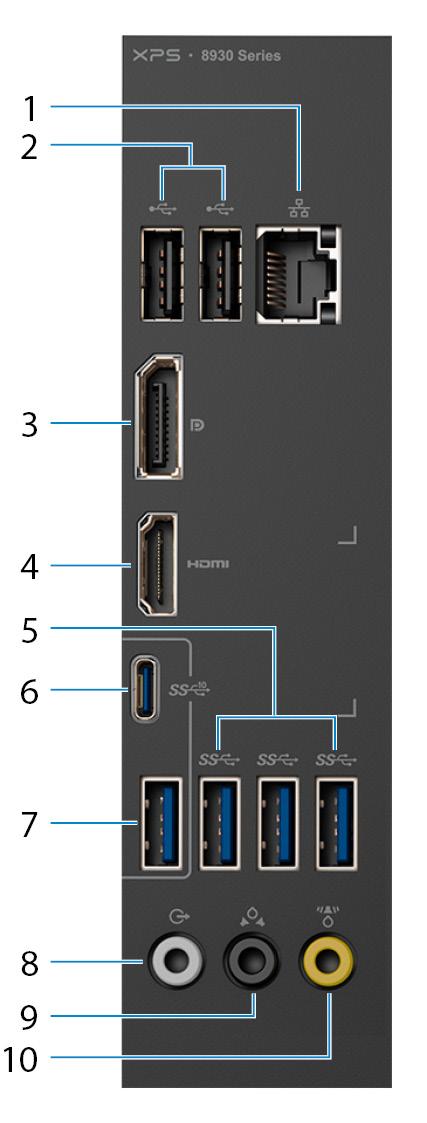 Back panel 1 Network port - 10/100/1000 Mbps (with lights) Connect an Ethernet (RJ45) cable from a router or a broadband modem for network or Internet access.