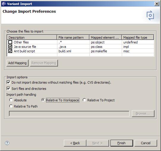 Figure 5. Page of the import wizard to define an individual configuration New file types may be added by using the Add Mapping button.