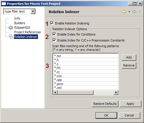 3.1. Adding the Relation Indexer to a Project The relation indexer can be activated on a special project property page. Select the project and choose the Properties item in the context menu.