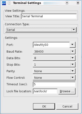 In the View Title, type Serial Terminal. In the Connection Type combo, select Serial.