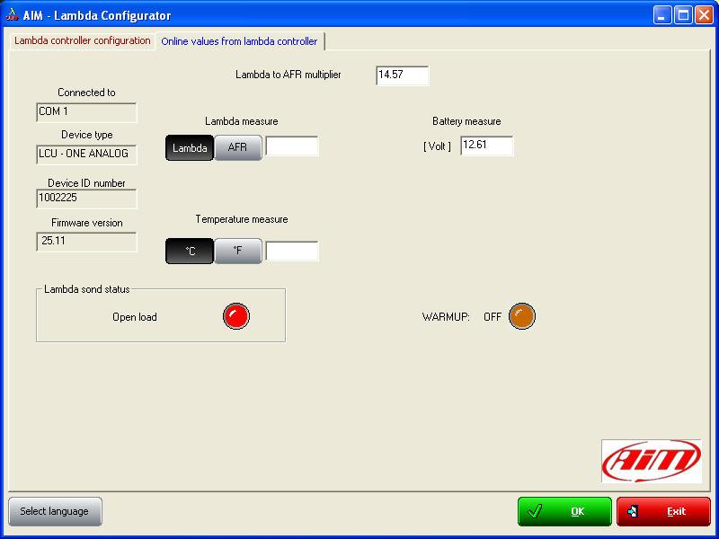 Chapter 4 Online values from Lambda controller. LCU-ONE Analog This panel shows controller status.