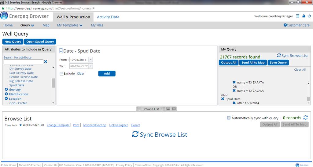 Once you have completed building your query, click on Sync Browse List to populate