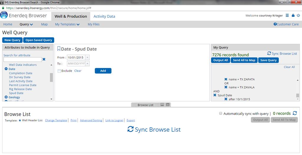 Query results will display in the Browse