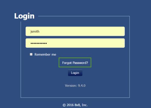 To reset the password: 1. Click Forgot Password in the login screen. You are prompted for the Login ID. 2. Enter the User Name and click Continue.