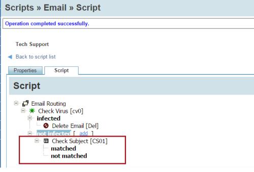 The Configuration Manager inserts the Check Subject script object below the Not Infected label.