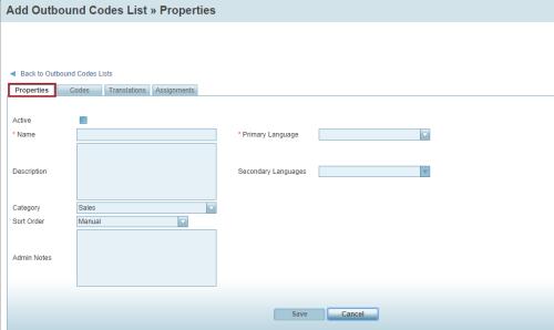 2. Click or Add to create a new list. The Properties tab opens. 3. Enter the following properties. Some fields are required, while others are optional.