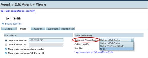3. Go to Phone tab. 4. In Outbound Calling, select the desired code list from the selection of Outbound Phone Codes.