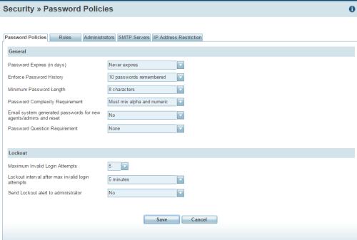 Configure Password Policies The Security page in Configuration Manager allows you to define password policies.