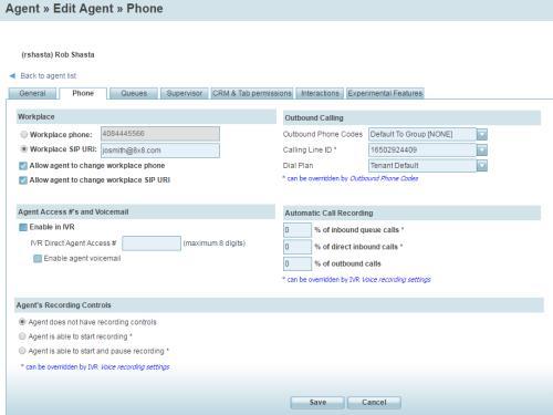 4. Enter or select the desired settings from the available options. The following table summarizes Agents > Phone options.