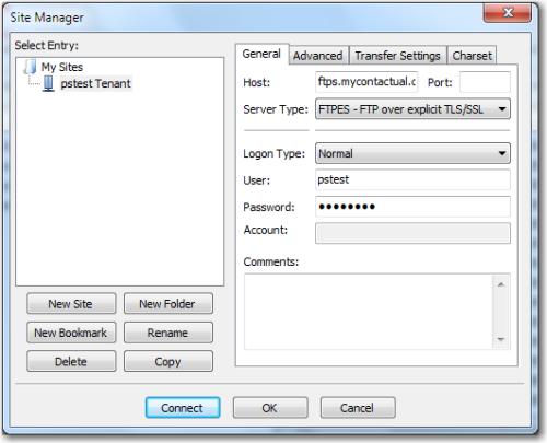 Using FileZilla to Download Audio Files The following figure illustrates the FileZilla 3 settings used to connect to Configuration Manager agent recording directory.