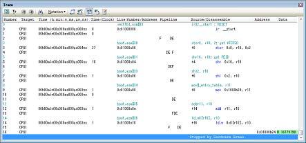 Figure A.26 Trace Panel [Simulator] (1) (2) (3) (4) (5) (6) (7) (8) (9) [Toolbar] This section describes the following.