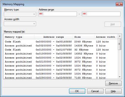 Memory Mapping dialog box This dialog box is used to set the memory mapping for each type of memory.