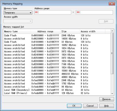 Figure A.31 Memory Mapping Dialog Box [Simulator] (1) (2) [Function buttons] This section describes the following.