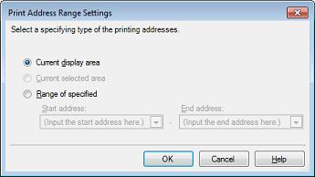 Print Address Range Settings dialog box This dialog box is used to specify the address range to print the contents of the Disassemble panel. Figure A.