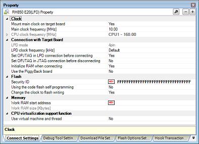 2. FUNCTIONS 2.3.4 [E20] Configure the operating environment on the Property panel below when using E20. Caution Only LPD communications are supported for communication with the target board.