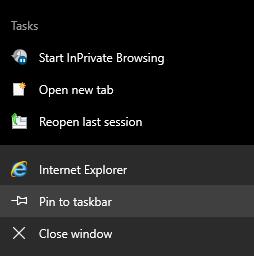 1.OS setting (Windows10 use) 3/16 3 3.Click on the Pin to taskbar to display the Internet Explorer on the taskbar.