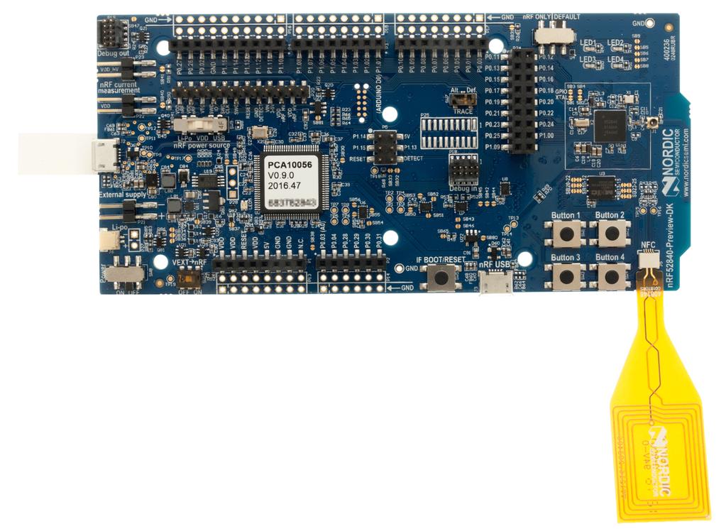 Chapter 1 Introduction The nrf52840 Preview Development Kit (DK) includes hardware, firmware source code, documentation, hardware schematics, and layout files.
