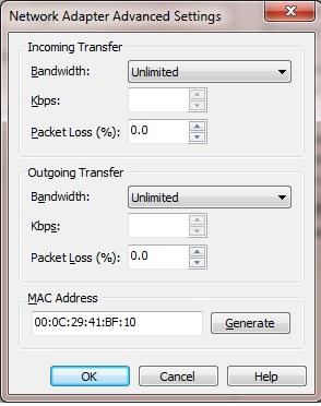 Figure 7. Network Adapter Advanced Settings 12. Click the Generate button to ensure that a MAC address is assigned to this interface. 13. Click the OK button.