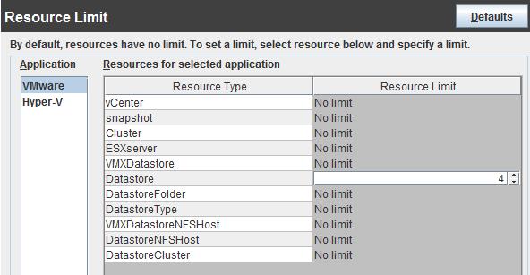 Configure NetBackup communication with VMware Setting global limits on the use of VMware resources 51 3 Under Application, click VMware.
