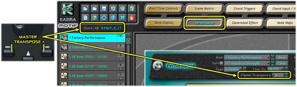 Each time you press the [Inc] button (Transpose Up) or [Dec] button (Transpose Down), you transpose the key by one semitone up or down from the current setting and it works in real-time (try it while