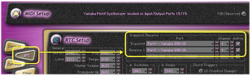 following settings: 1. Remote Active checkbox = On 2. Remote In Port 1 = On; set to Port2 Yamaha S90 XS of the Yamaha USB Driver 3.