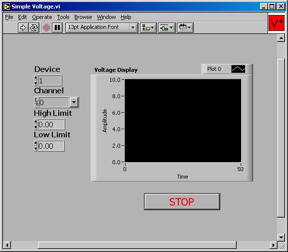 Figure 5. Front Panel of a Program that Reads and Displays a Voltage Waveform from Device 1 and Channel 0. Pre-Lab Preparation Read through the theory and lab procedure for this experiment.