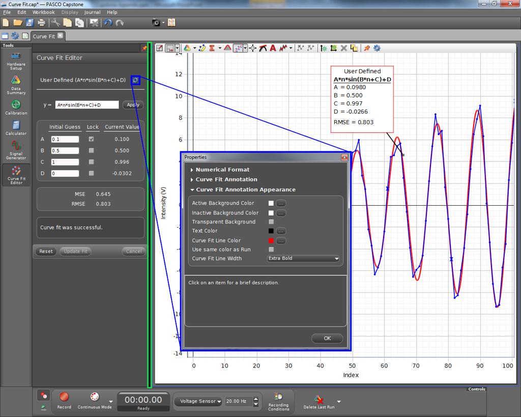 Curve Fit Editor The curve editor allows you to change the variables in curve fits, or create your own.