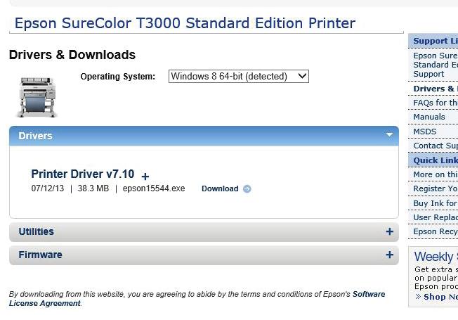 Step 2 of 5: Epson Printer Driver Download and Installation 4) Verify that the correct Operating System is selected. If so, click on Drivers (see Figure 4).