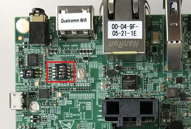 Figure 4. Boot mode setting On the i.mx 8M EVK board, the default boot mode is from emmc device. There is one SD connector on the board.