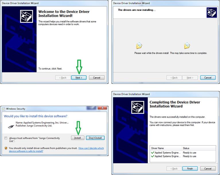 Figure 7: Driver Installation Wizard Connect the BCOM-USB device using the USB cable. Windows will now match the installed drivers to the BCOM-USB device.