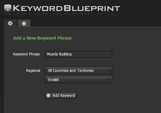 After doing this we need to hit the green add button at the top of the page, enter in our seed keyword, which again is muscle building, select all countries and territories (assuming we want to
