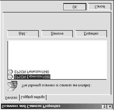 cameras list in the Scanners and Cameras Properties dialog box.