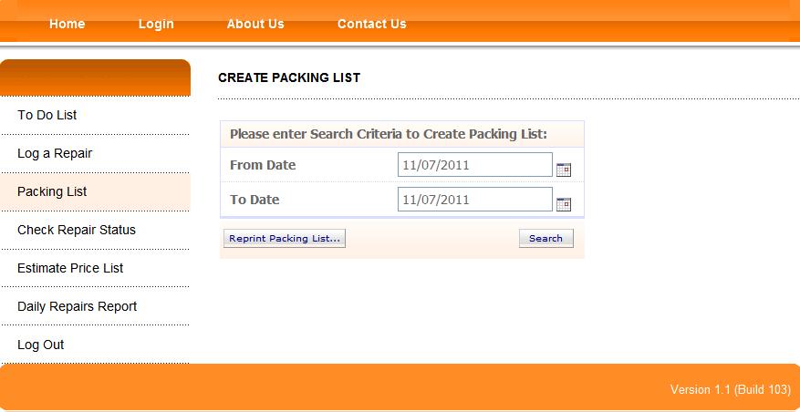 Packing List: To create a packing list select the Packing List option, the below screen will be displayed.