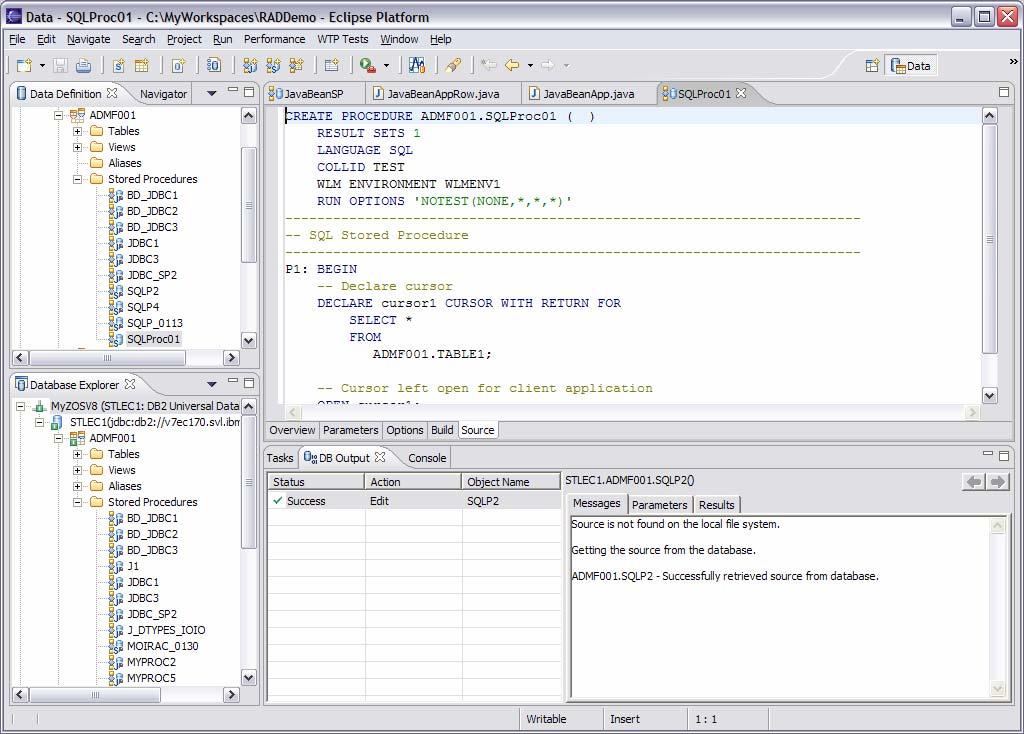 The Data Perspective Data Definition - Contains db objects copied from the server Editor View -Shows single object view Database Explorer Output View results, msgs, parms 5 Some of the functions