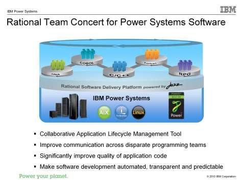 All of the development tools provide integration with IBM Rational Team Concert, a collaborative life cycle management solution that offers integrated team collaboration, project dashboards, work
