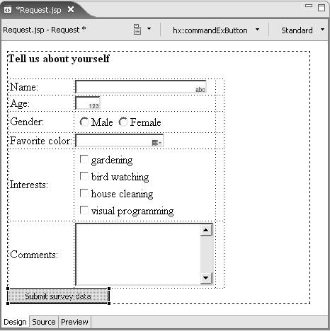 Creating the Web Application 27 Figure 1 17: All input components added to the Web page.