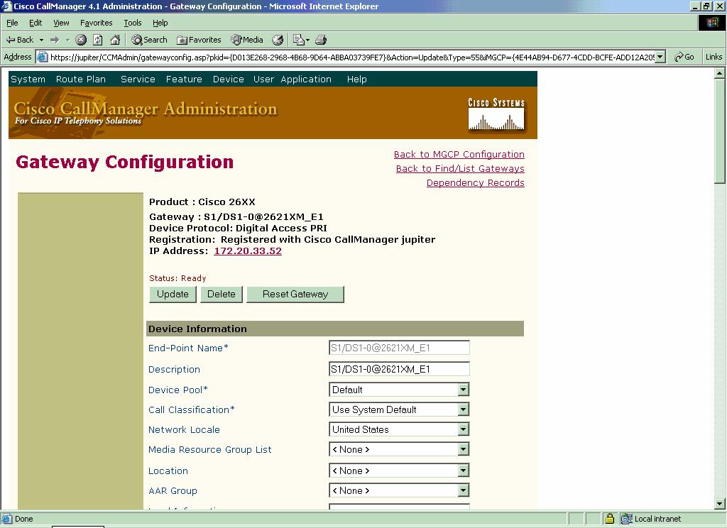 Configuring Cisco CallManager CM4.