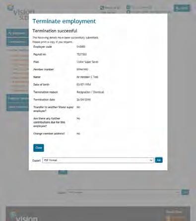 Review the termination details and click submit to finalise the termination.