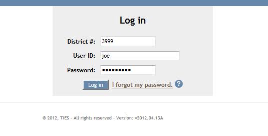 Logging In Go to the www.tiescloud.net web site. This will bring you to the TIES Enterprise Web Menu. Click on i Cue. You will see a log in page like the one illustrated below.