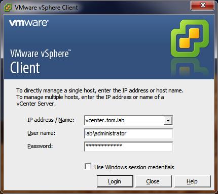 Open the vsphere Client Log in