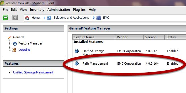 Ensure the VSI Plugin for Path Management is Installed and Enabled The EMC VSI plugin for Path Management enables the user to set NMP and PowerPath/VE