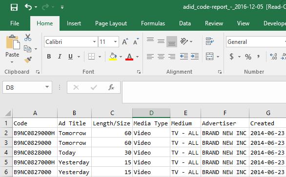 Example of exporting to Excel when selecting the Slate option: Only the fields that were selected within the Code Fields Export Preferences are shown in the file. Managing Other Preferences 1.