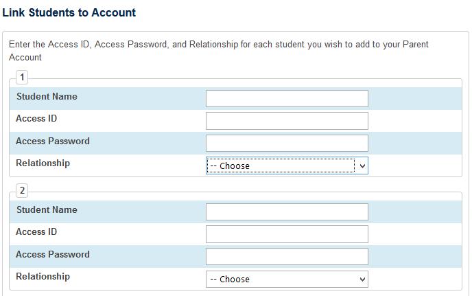 Creating Your Parent Account Before using the parent portal, you must pick up your access id and password from the school.