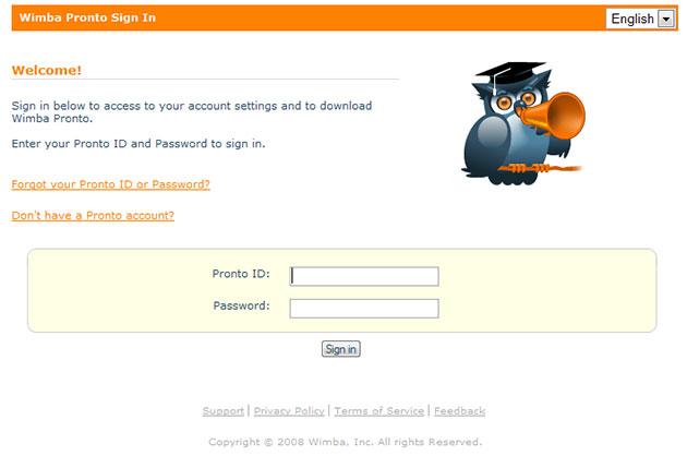 Accessing the Wimba Pronto Settings Page The Wimba Pronto Settings page is a web portal that allows you to view and manage your account settings and login information, as well as determine which of