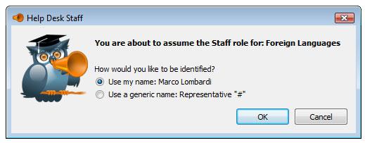 Assuming the Staff Role for a Help Desk Only users that have been designated as staff members for a Help Desk can assume the staff role and serve as a session's host.