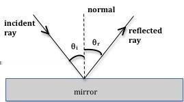 Figure 1: Reflection in a plane mirror The Law of Reflection for a plane mirror states that the angle of incidence equals the angle of reflection.