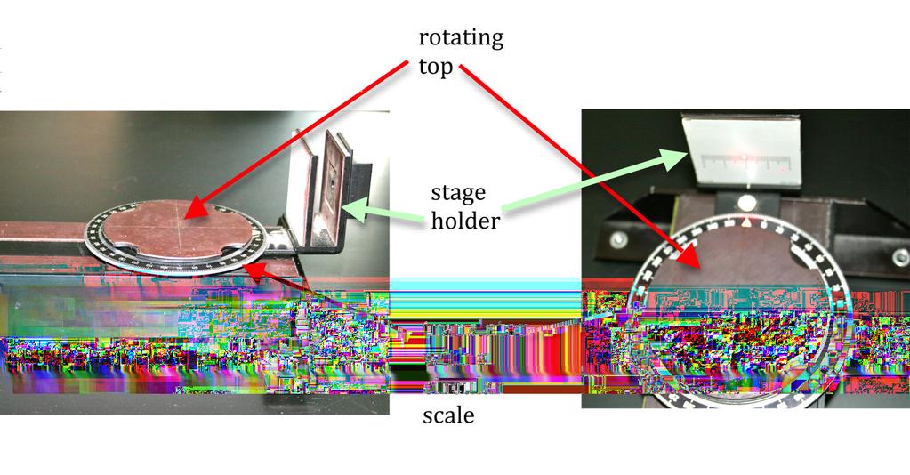 Figure 6: Side and top views of the angular translator Alignment of Apparatus 1 Set up the laser at the right end of the optical bench and the rotational stage at the left end of the bench with the 0