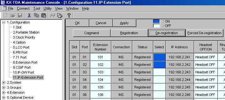 4.3 Registering the IP Proprietary Telephone 4.3.2 De-registering the IP-PT De-registration 1. a. Double-click Configuration. b. Double-click IP-Extension Port. c.